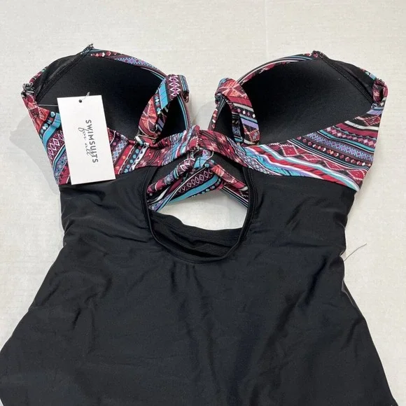 Swimsuits For All Black Aztec Print Cut Out Strappy One Piece Size 14 Vacation - Picture 5 of 7